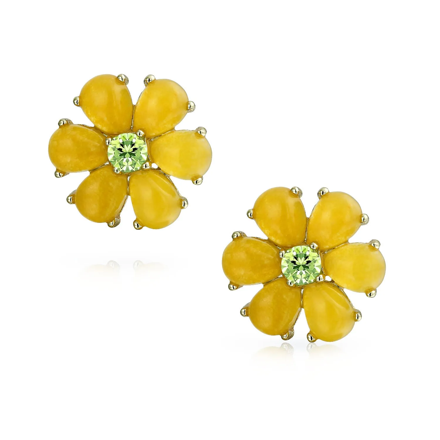 Garden Green CZ Stud Earrings Purple Yellow Flower Clip-On Non-Pierced 14K Gold