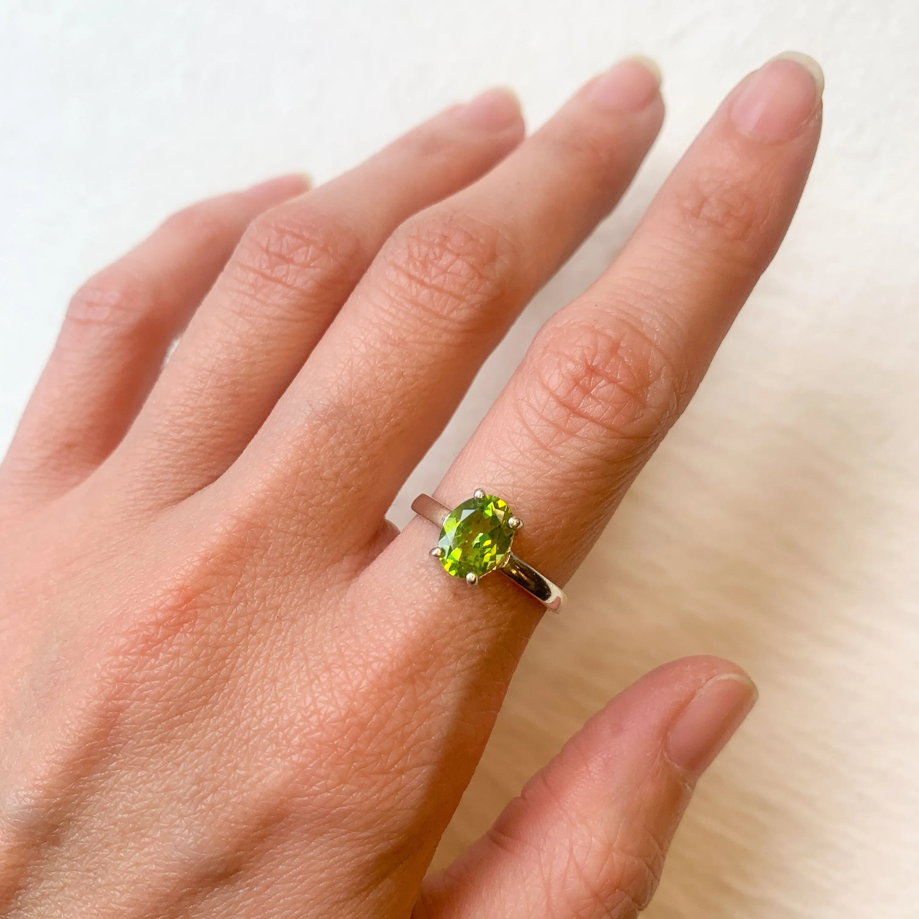 Gold Peridot Ring - Green Oval Ring - August Birthstone Ring