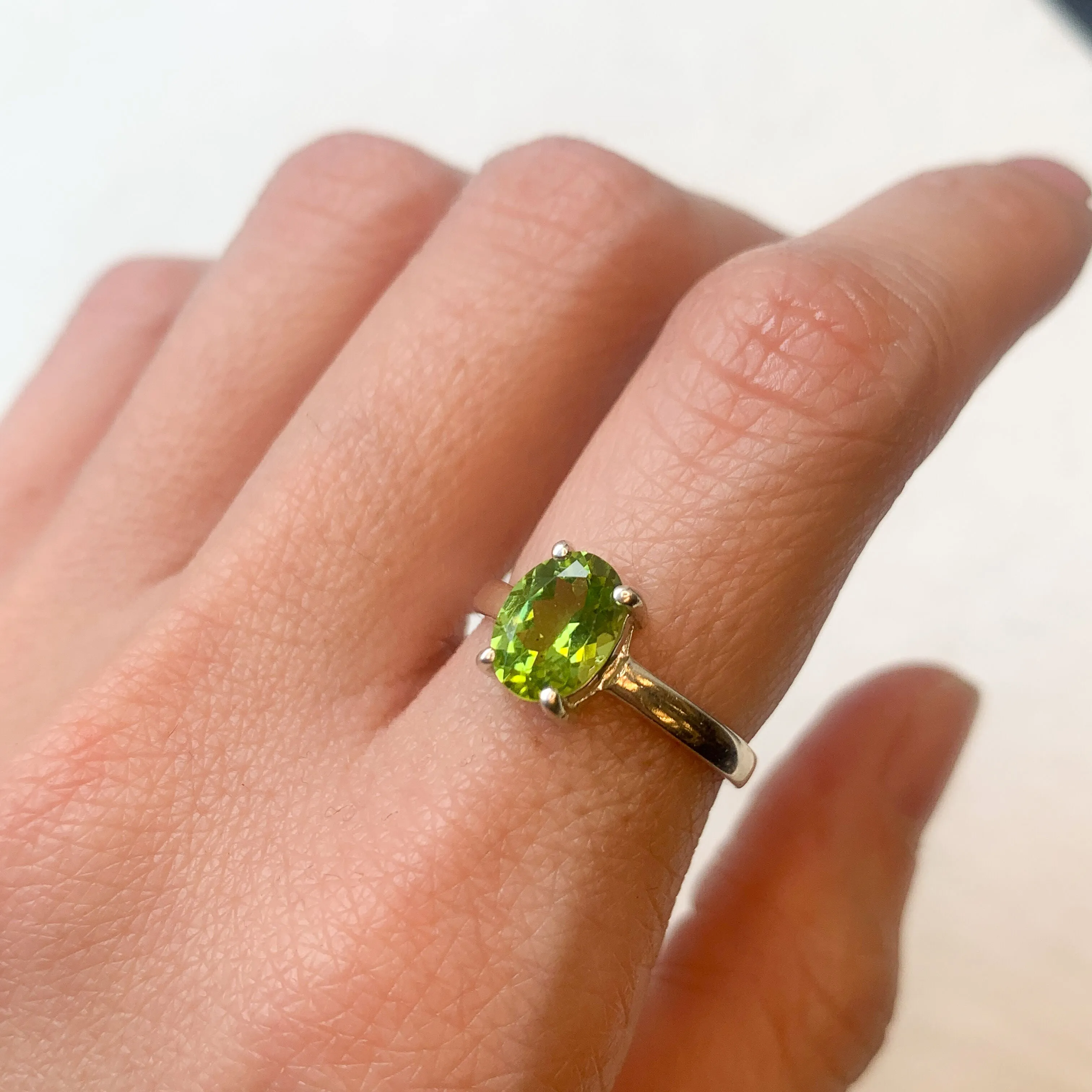 Gold Peridot Ring - Green Oval Ring - August Birthstone Ring