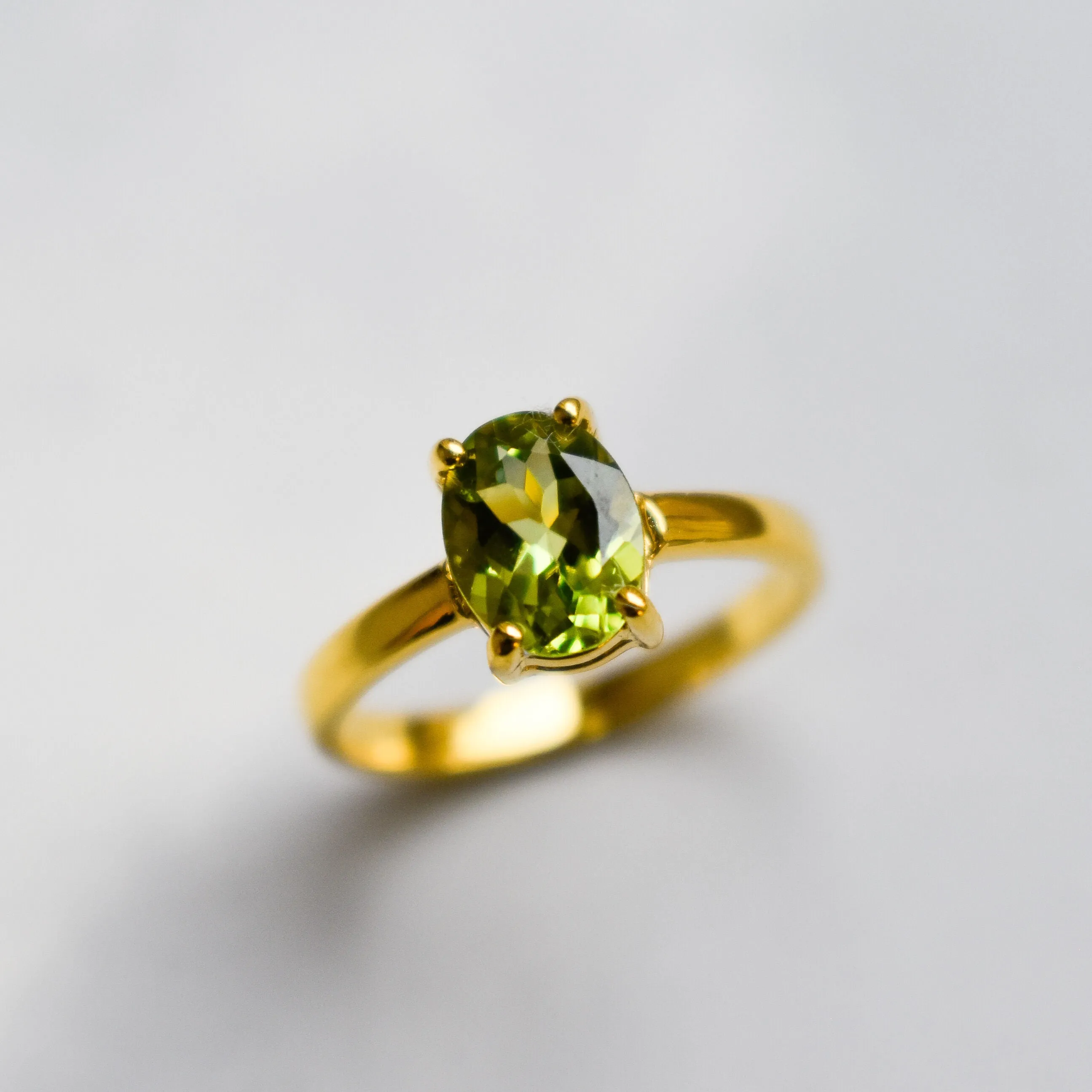 Gold Peridot Ring - Green Oval Ring - August Birthstone Ring