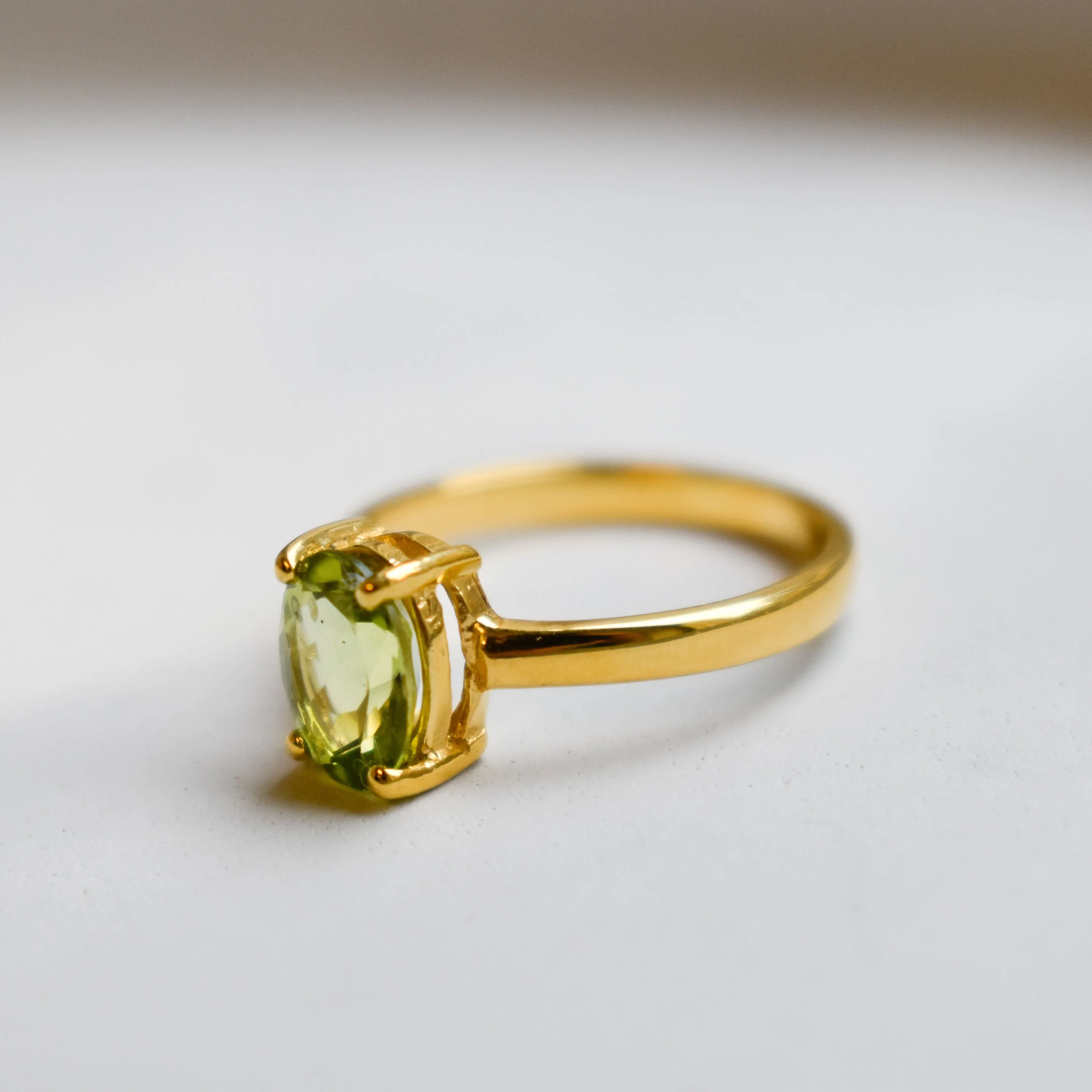 Gold Peridot Ring - Green Oval Ring - August Birthstone Ring