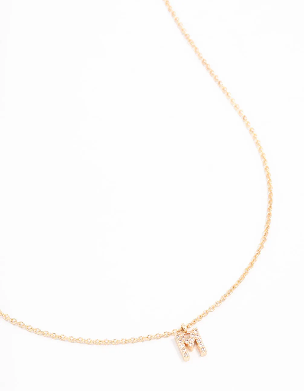 Gold Plated Cubic Zirconia Letter M  Necklace