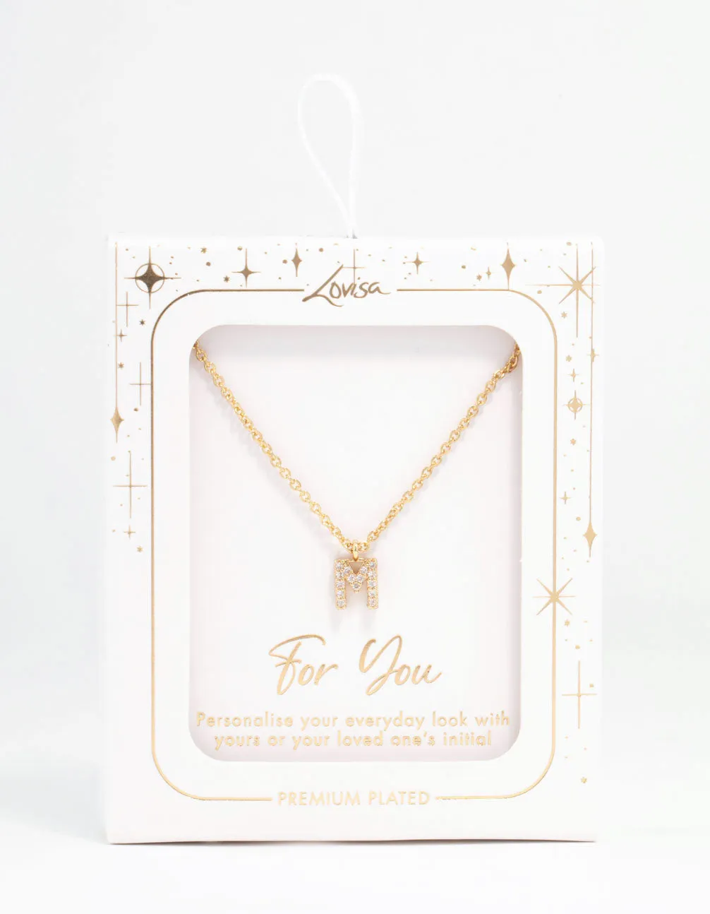 Gold Plated Cubic Zirconia Letter M  Necklace