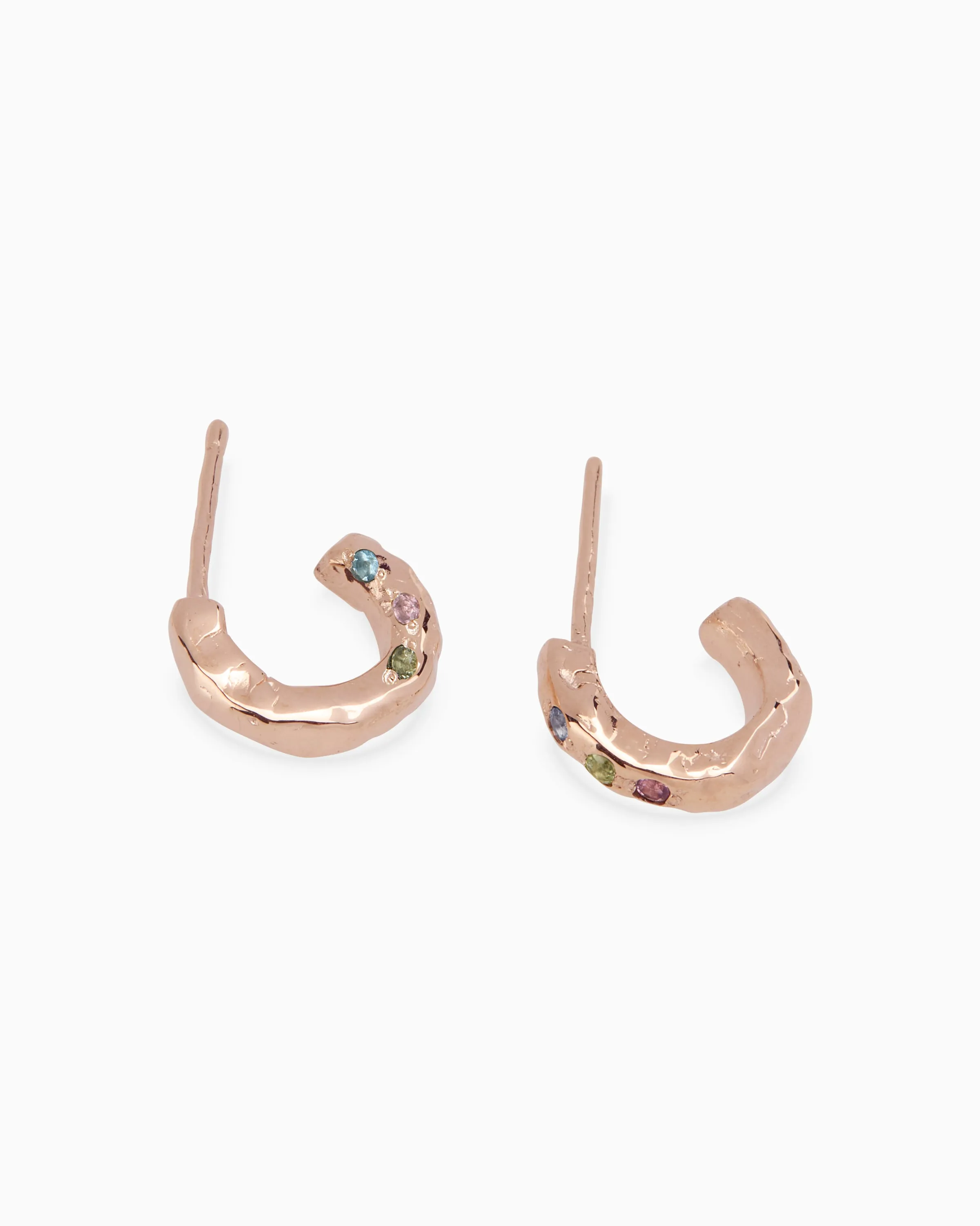 Hammered Stone Huggies | Rose Gold