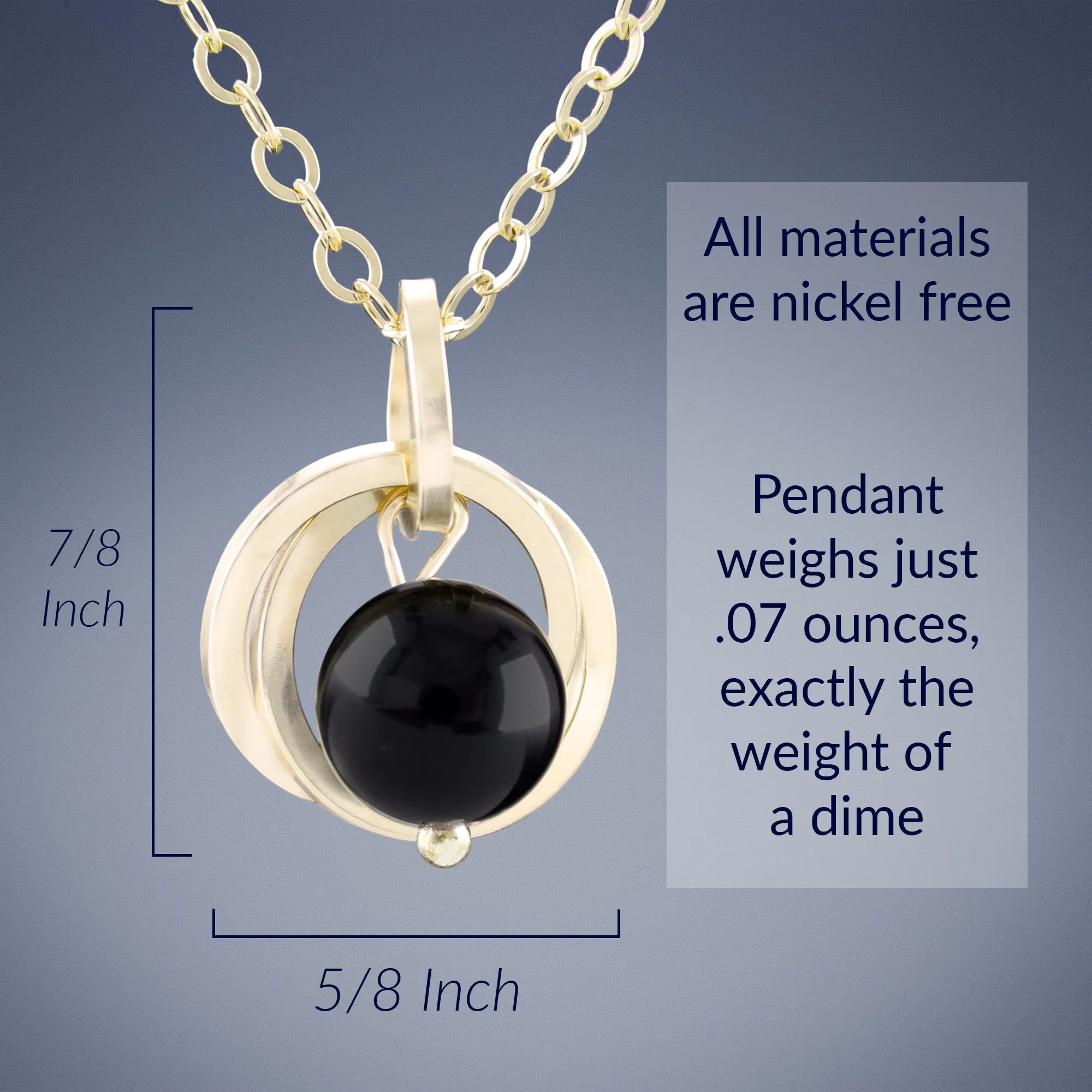 Handcrafted Black Onyx Genuine Gemstone Pendant Necklace in 14K Yellow Gold Fill