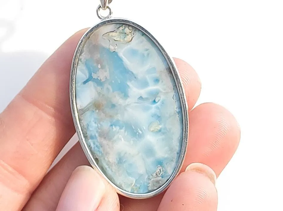 Handmade Oval-Shaped Larimar Pendant Necklace