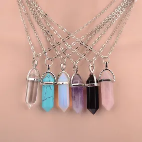 Hexagonal Column Necklace Natural Crystal turquoise Agate Amethyst Stone Pendant Chains Necklace For Women Fine Jewelry