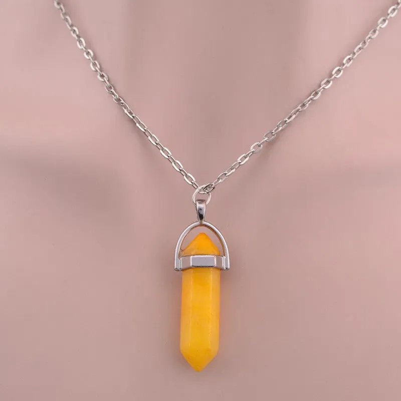 Hexagonal Column Necklace Natural Crystal turquoise Agate Amethyst Stone Pendant Chains Necklace For Women Fine Jewelry