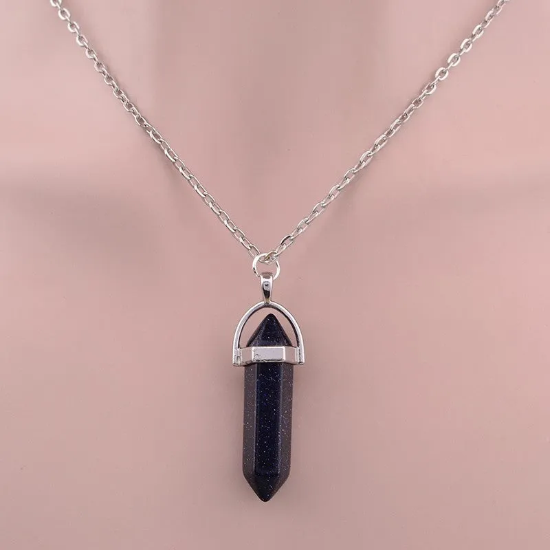 Hexagonal Column Necklace Natural Crystal turquoise Agate Amethyst Stone Pendant Chains Necklace For Women Fine Jewelry