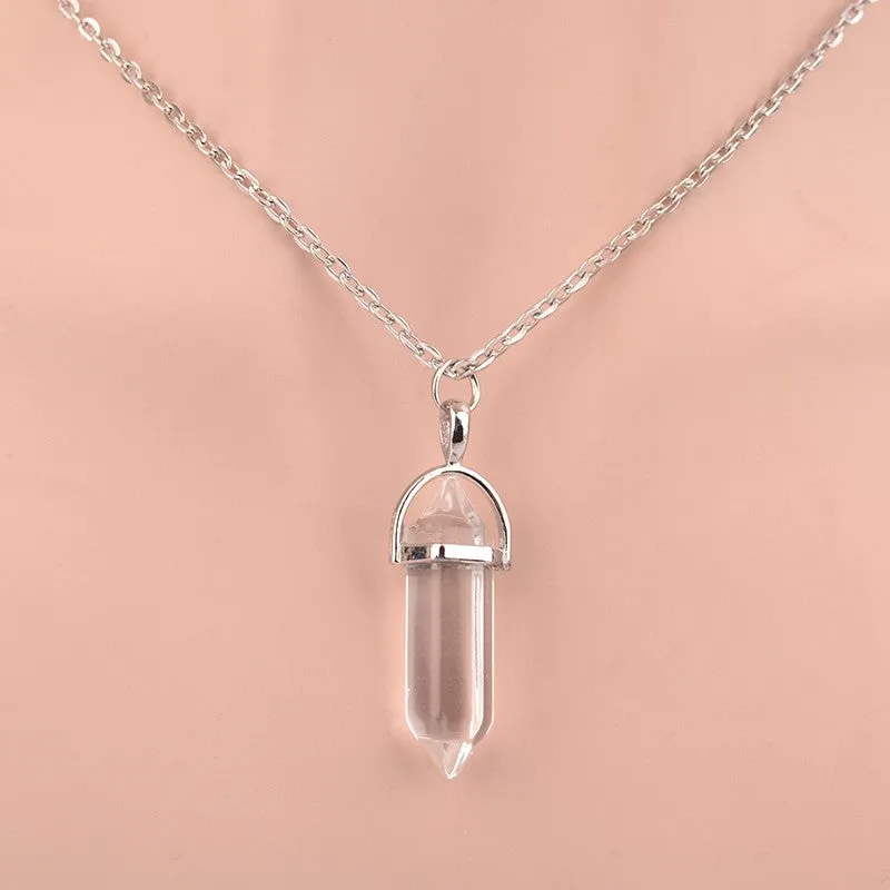 Hexagonal Column Necklace Natural Crystal turquoise Agate Amethyst Stone Pendant Chains Necklace For Women Fine Jewelry