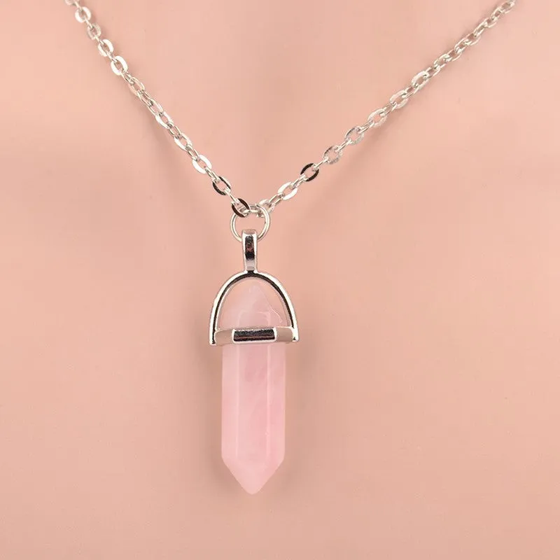 Hexagonal Column Necklace Natural Crystal turquoise Agate Amethyst Stone Pendant Chains Necklace For Women Fine Jewelry