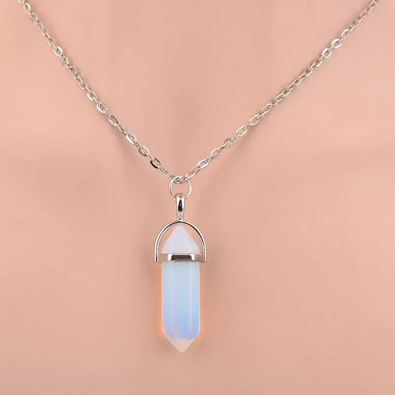 Hexagonal Column Necklace Natural Crystal turquoise Agate Amethyst Stone Pendant Chains Necklace For Women Fine Jewelry