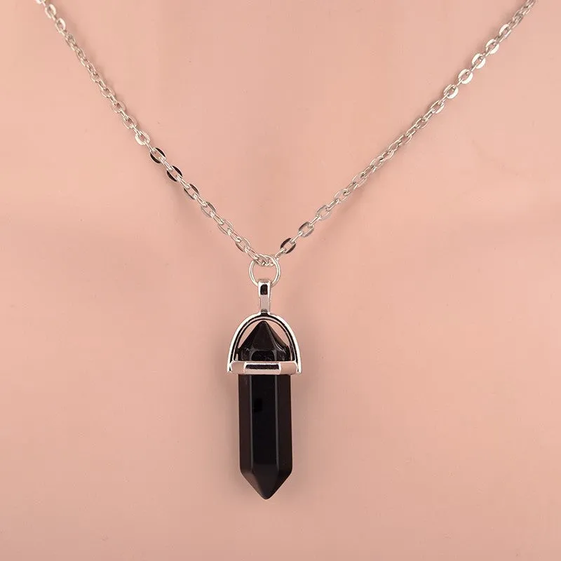 Hexagonal Column Necklace Natural Crystal turquoise Agate Amethyst Stone Pendant Chains Necklace For Women Fine Jewelry