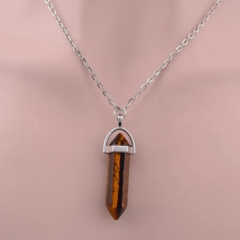 Hexagonal Column Necklace Natural Crystal turquoise Agate Amethyst Stone Pendant Chains Necklace For Women Fine Jewelry