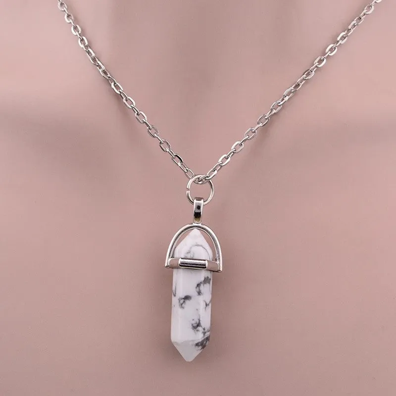 Hexagonal Column Necklace Natural Crystal turquoise Agate Amethyst Stone Pendant Chains Necklace For Women Fine Jewelry