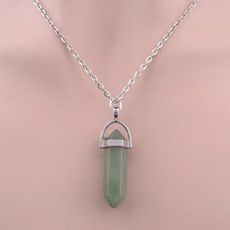 Hexagonal Column Necklace Natural Crystal turquoise Agate Amethyst Stone Pendant Chains Necklace For Women Fine Jewelry