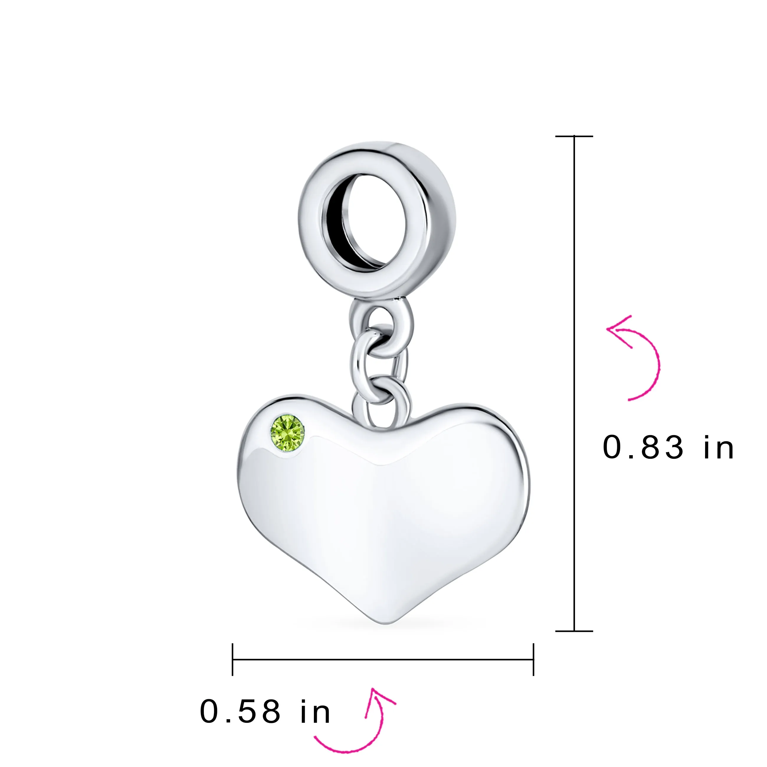 Initial Alphabet Bead Charm Lime Green Peridot Heart Dangle for European Bracelet