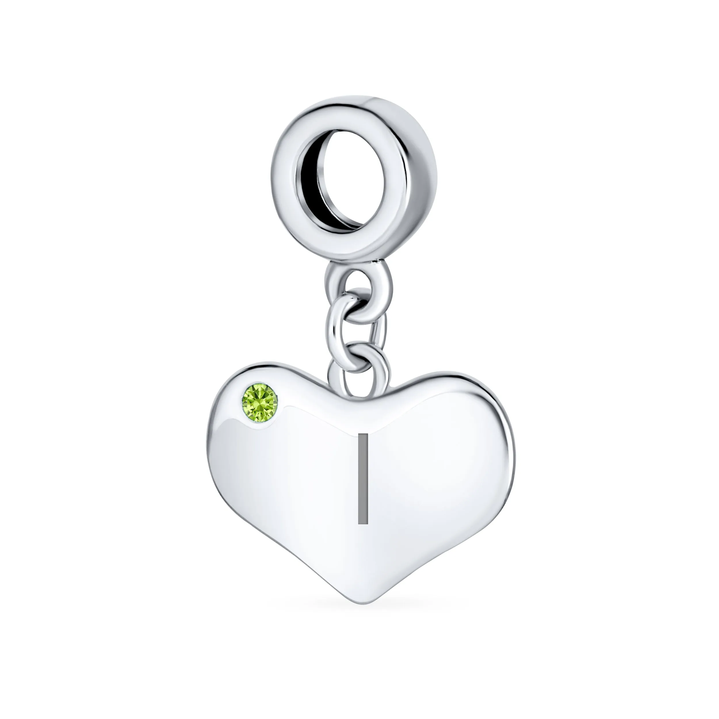 Initial Alphabet Bead Charm Lime Green Peridot Heart Dangle for European Bracelet