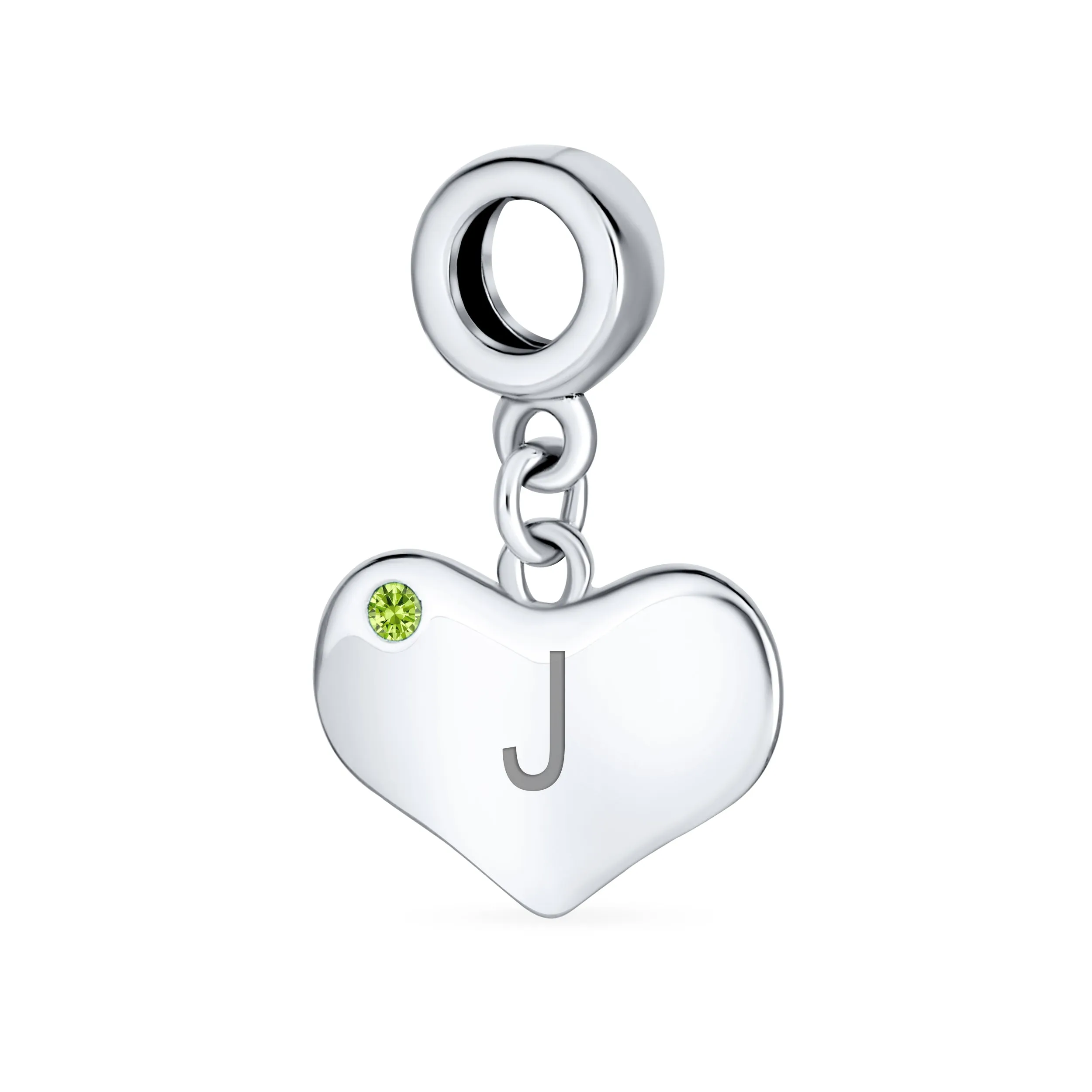 Initial Alphabet Bead Charm Lime Green Peridot Heart Dangle for European Bracelet