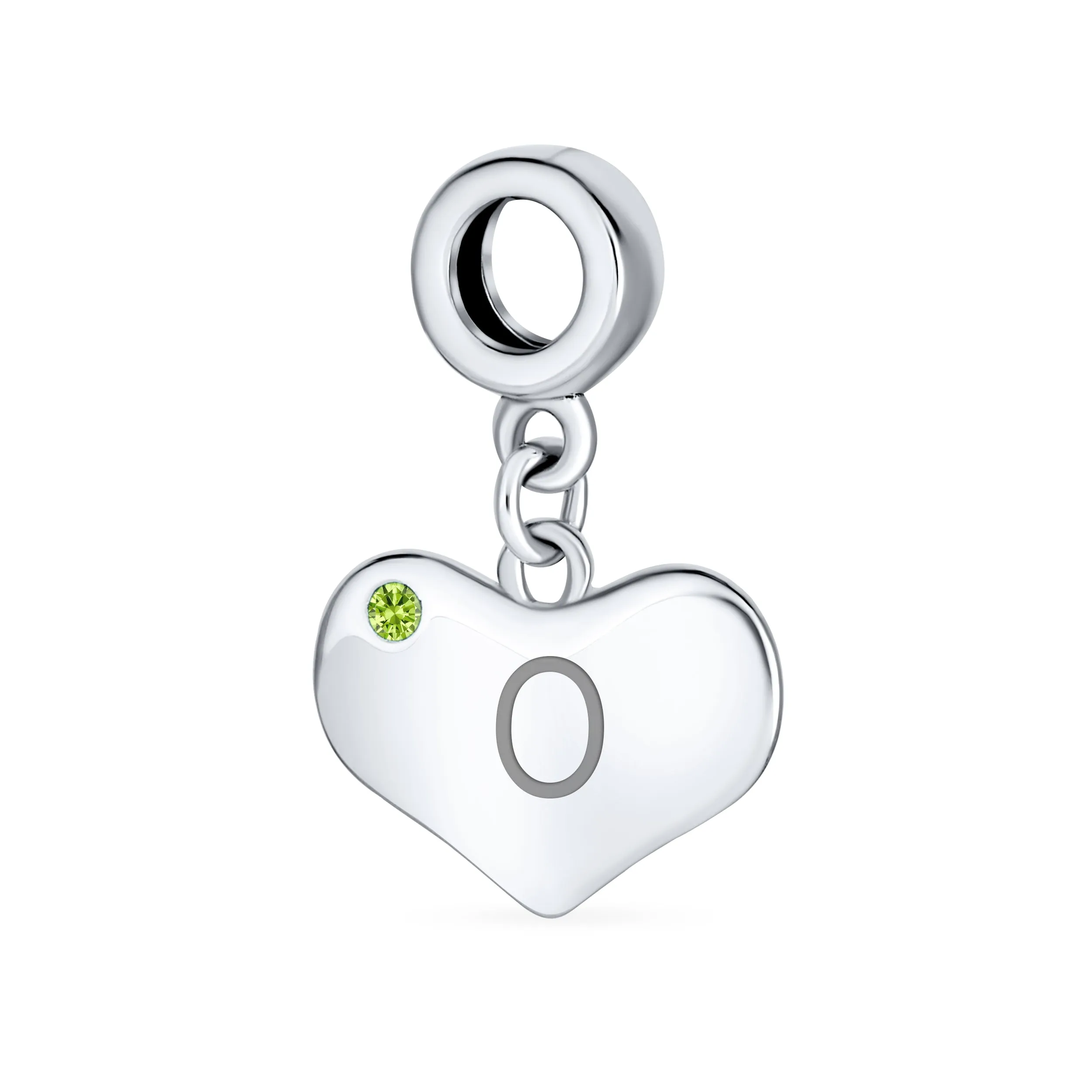 Initial Alphabet Bead Charm Lime Green Peridot Heart Dangle for European Bracelet