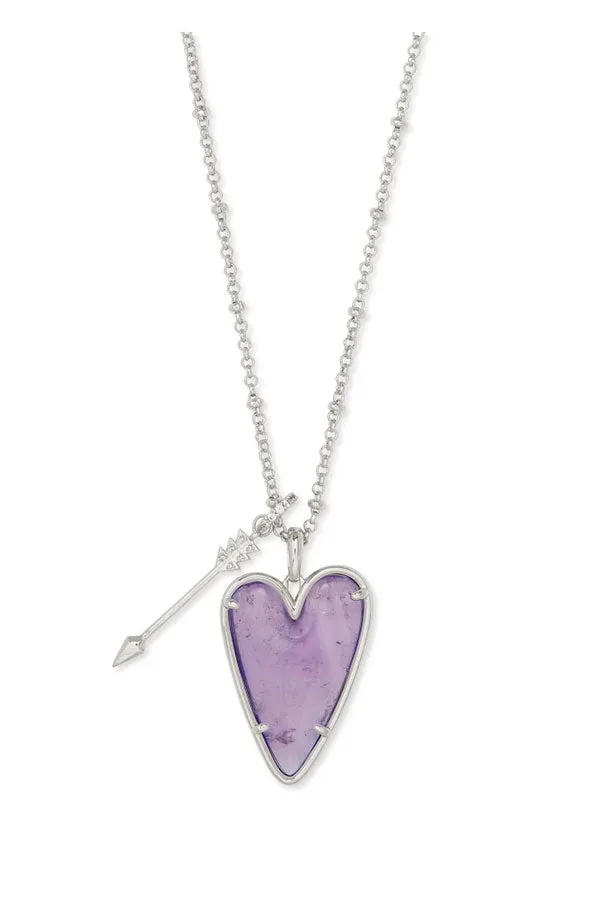 Kendra Scott Ansley Heart Rhodium Long Pendant Necklace in Amethyst