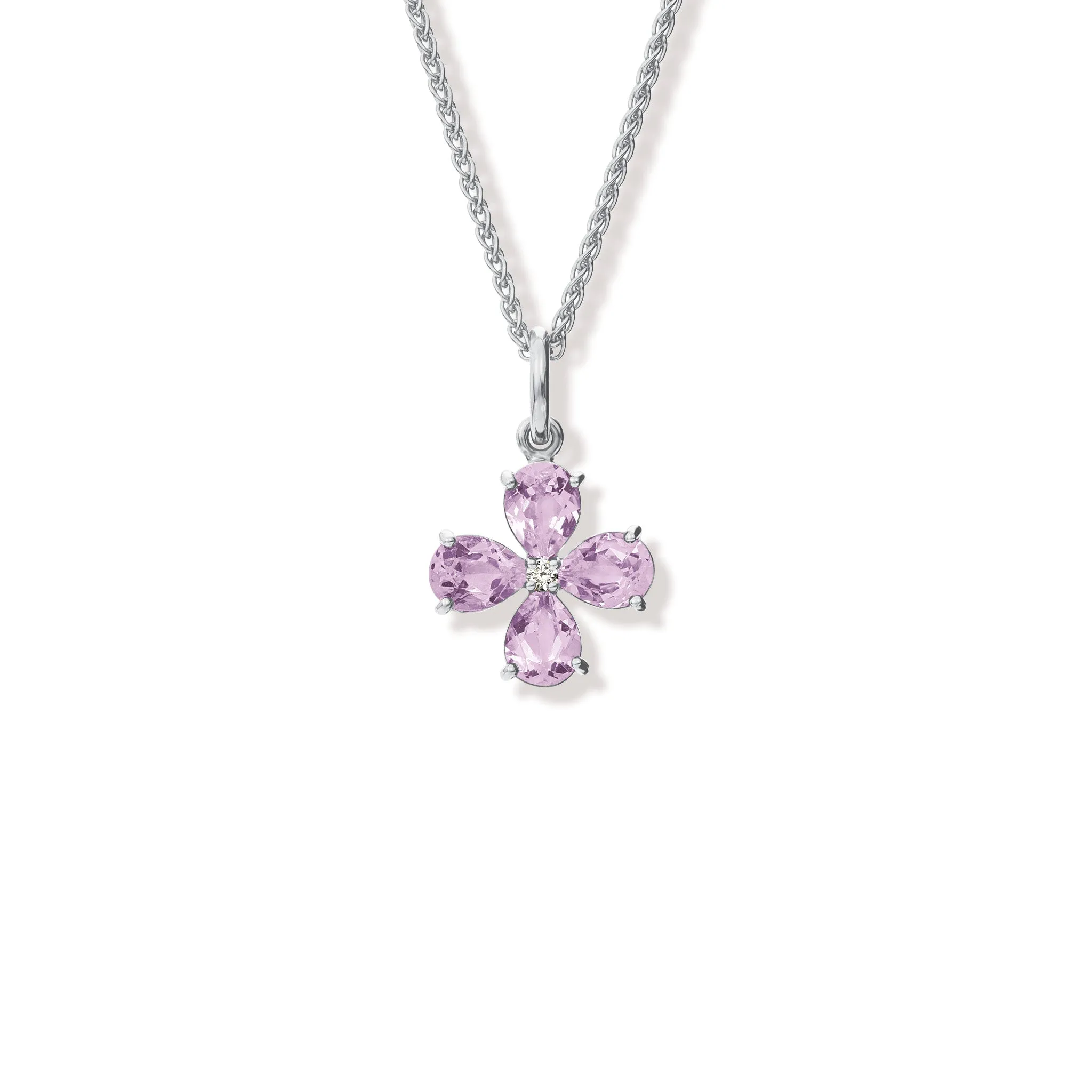 Klover Medium Flower Necklace Pendant White Gold - Pale Amethyst & Diamond