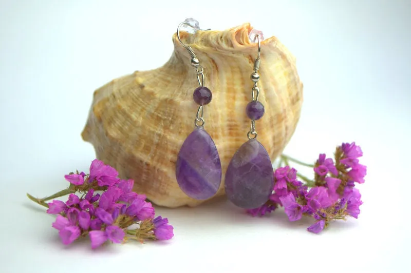 Large lavender amethyst earrings Purple stone dangle earrings Teardrop amethyst earrings Christmas present idea Personalized Gifts for her