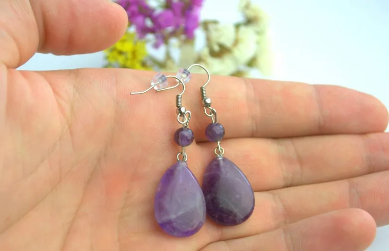 Large lavender amethyst earrings Purple stone dangle earrings Teardrop amethyst earrings Christmas present idea Personalized Gifts for her