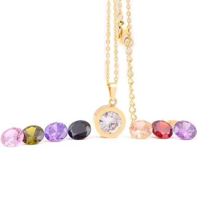 Luxury Interchangeable 8 crystal stone necklace, 10mm Pendant, Stainless Steel