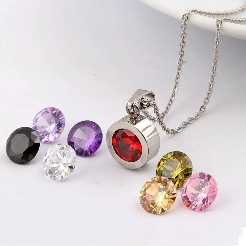 Luxury Interchangeable 8 crystal stone necklace, 10mm Pendant, Stainless Steel