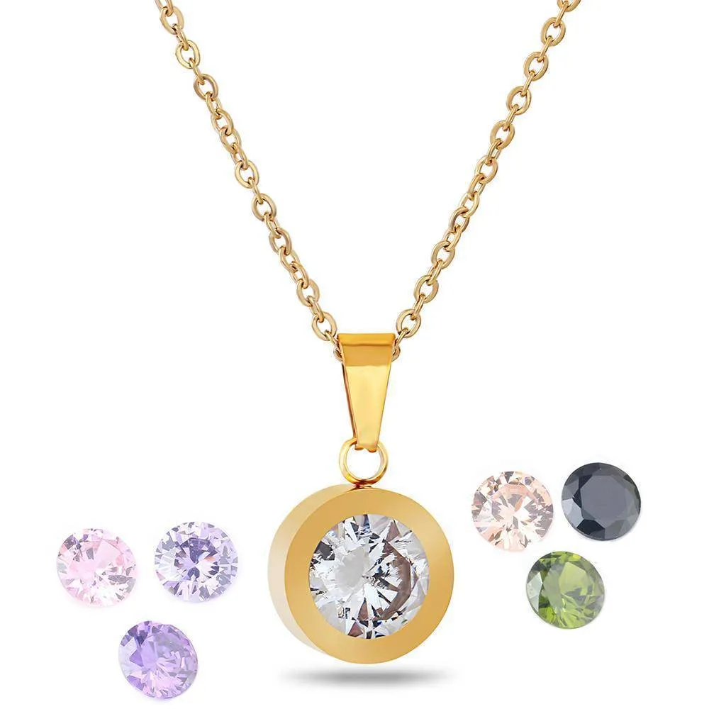 Luxury Interchangeable 8 crystal stone necklace, 10mm Pendant, Stainless Steel