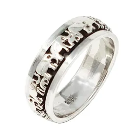 Mens Womens 7mm Band Elephant Silver Spinning Ring