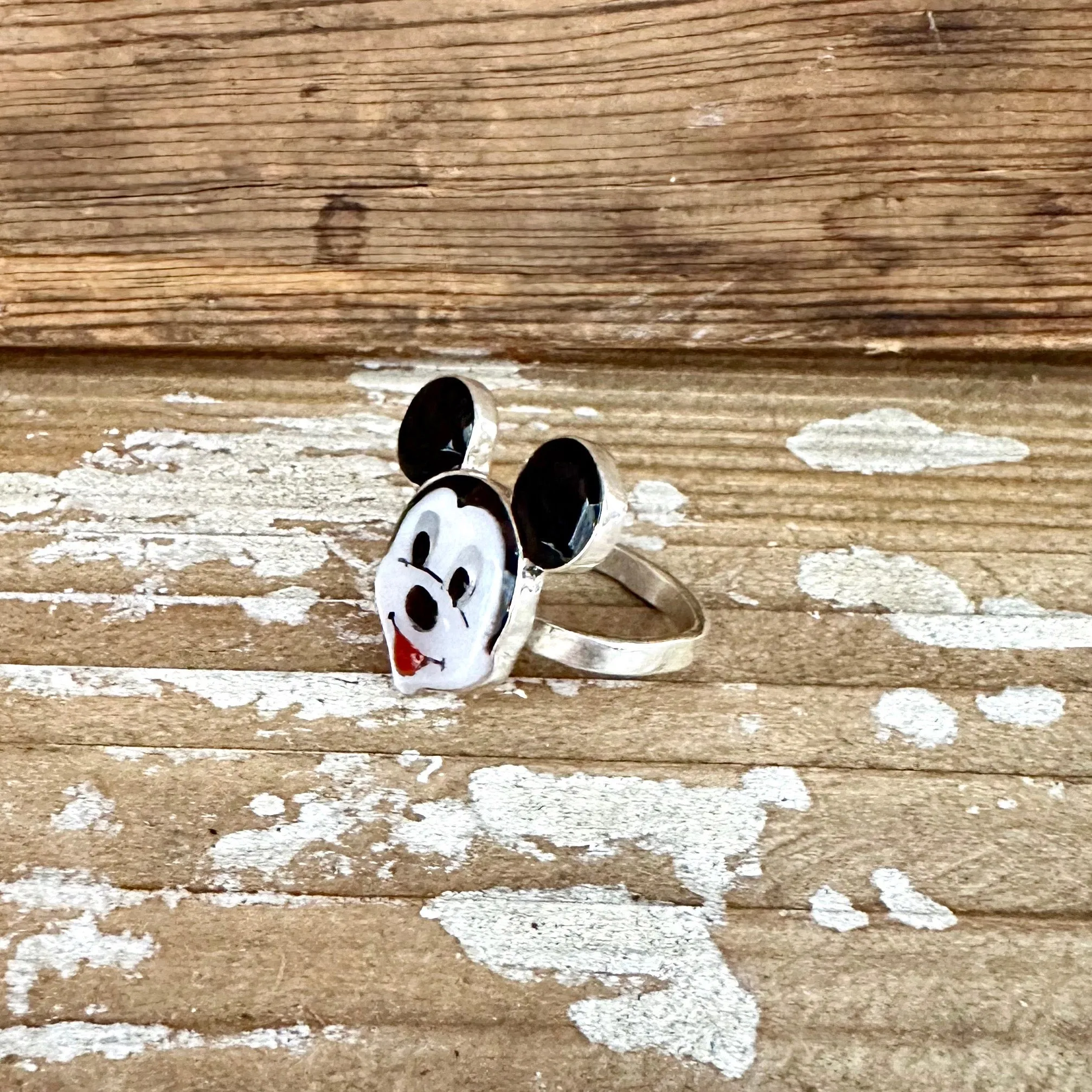 MICKEY MOUSE Zuni Toons Inlay Silver Ring • Adjustable Sizes