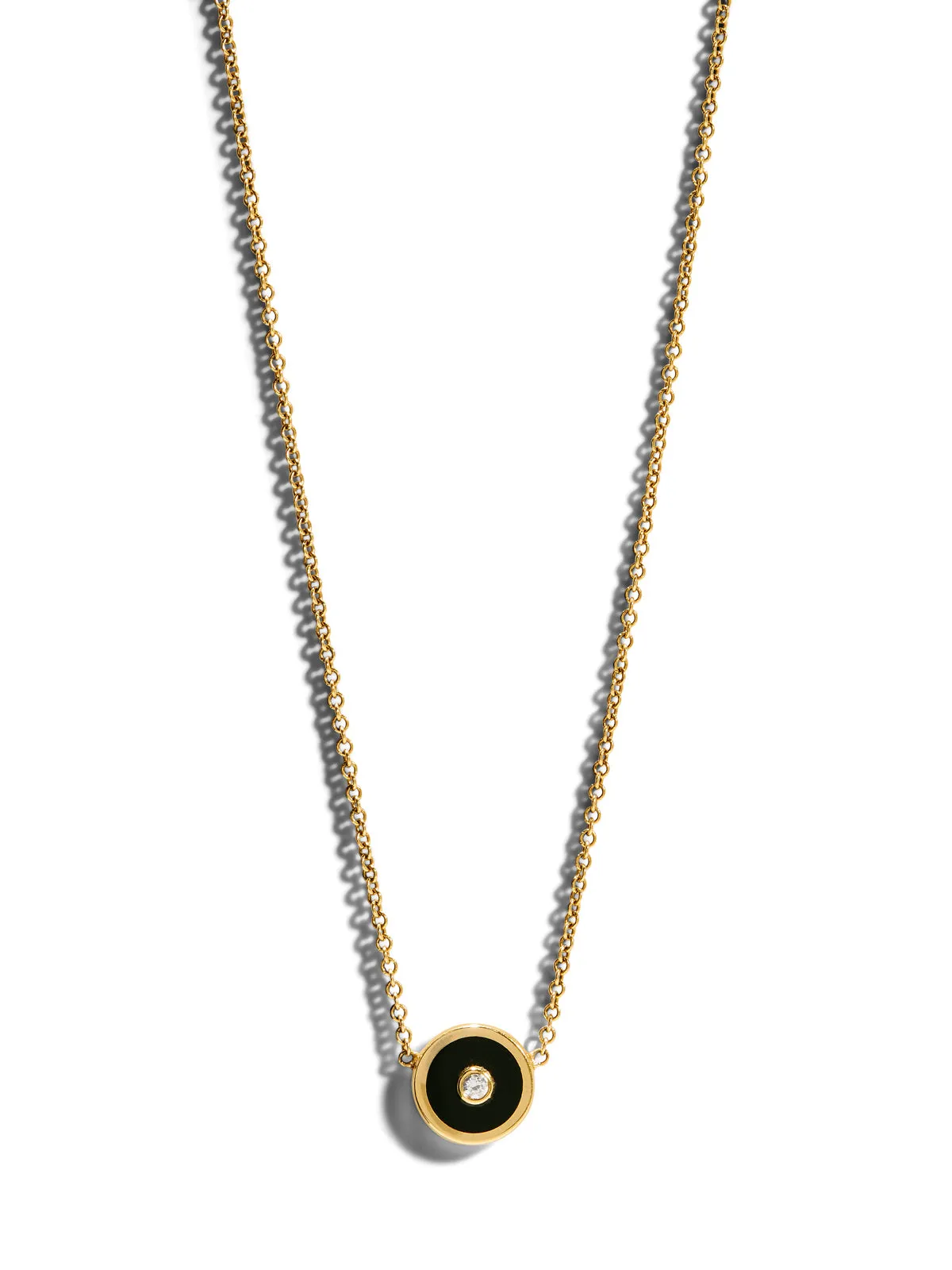 Mini Black Onyx and Diamond Compass Yellow Gold Necklace