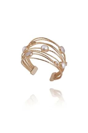 Mist Pearl and Moonstone Multiline cuff