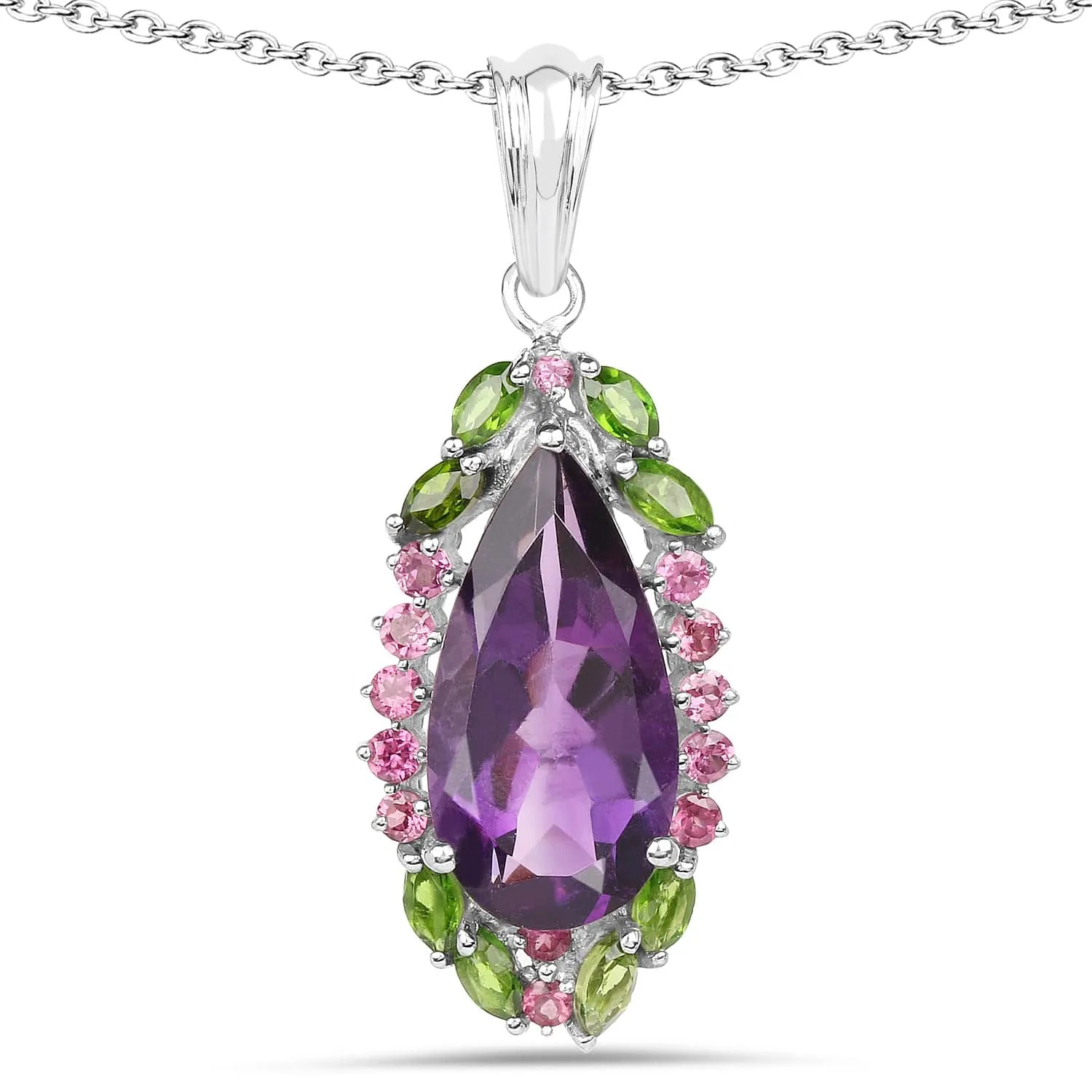 Multi-Gemstone Pendant Sterling Silver-Unique!  Amethyst, Garnet, Diopside