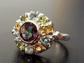 Mystic Topaz Ring - Colorful Flower Ring - Multistone Silver Ring