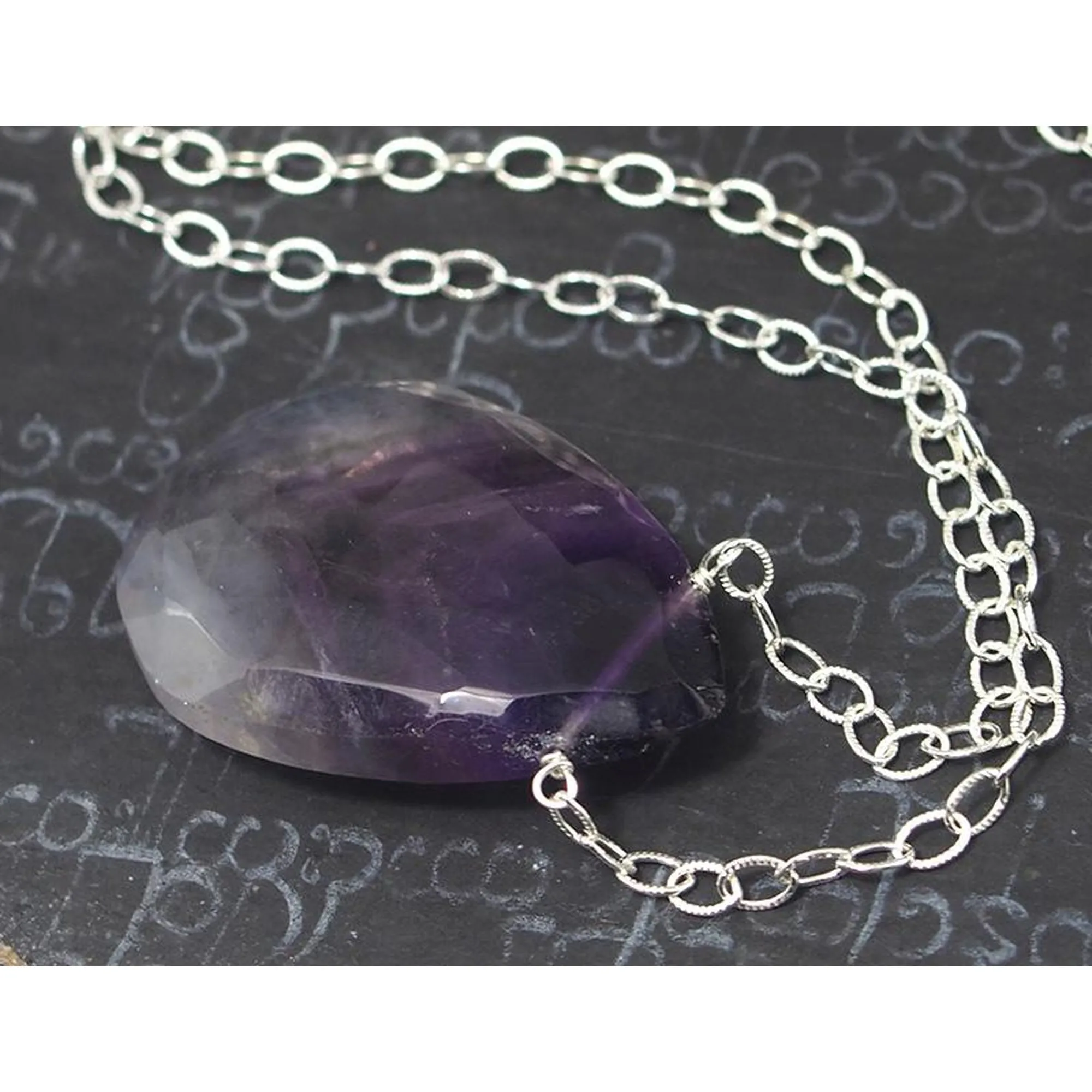 Natural Chevron Amethyst Necklace On Sterling Silver Chain with Sterling Silver Trigger Clasp