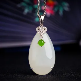 Natural Jade Pendant Nephrite Silver Zircon Pendant ZPT153