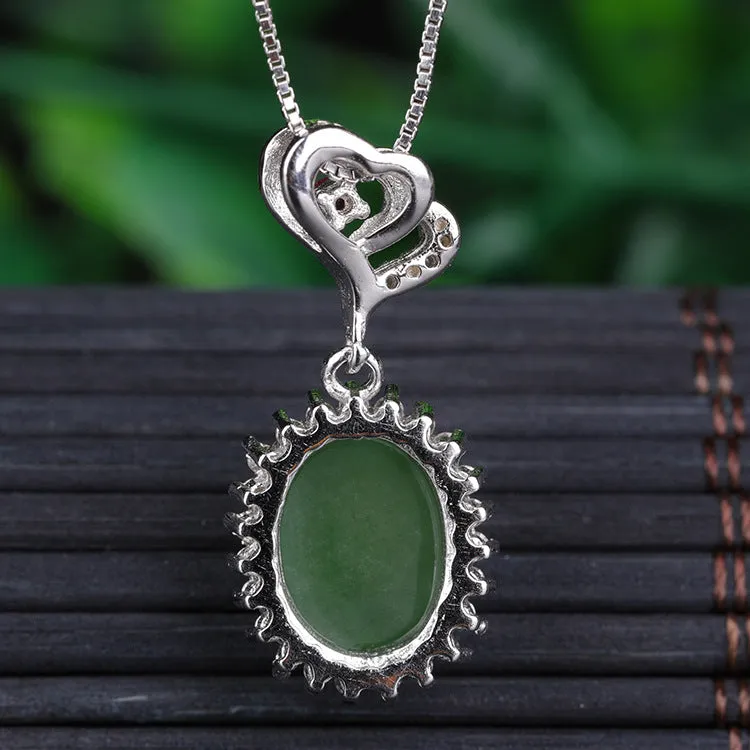 Natural Jade Pendant Nephrite Silver Zircon Pendant ZPT172