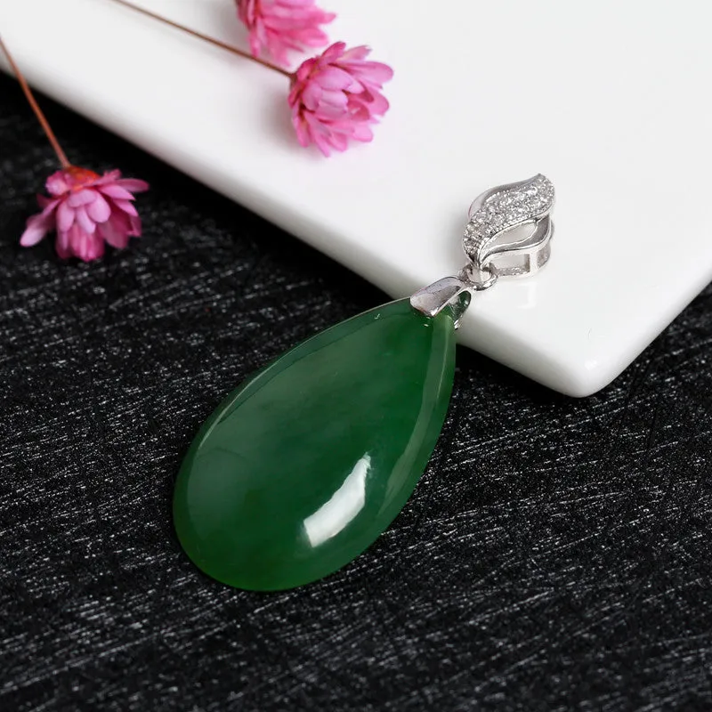 Natural Jade Pendant Nephrite Silver Zircon Pendant ZPT211