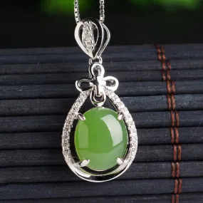 Natural Jade Pendant Nephrite Silver Zircon Pendant ZPT231