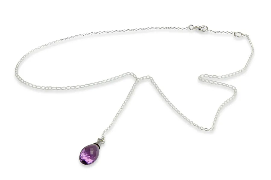 Necklace - Chain & Stone Amethyst Drop Sterling Silver 17"