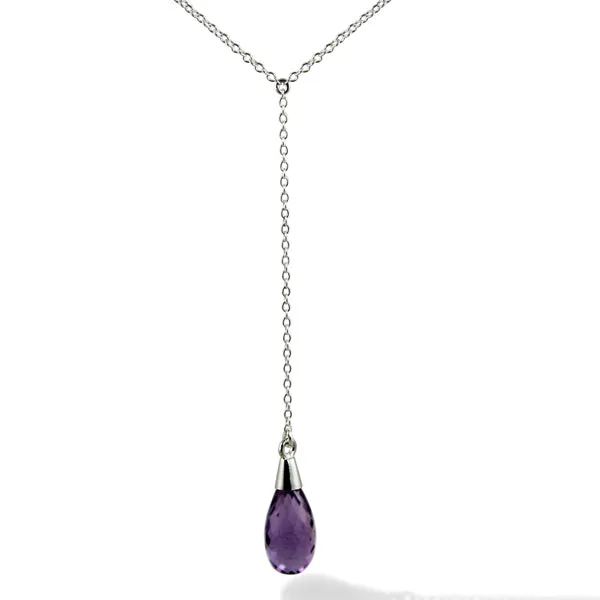 Necklace - Chain & Stone Amethyst Drop Sterling Silver 17"