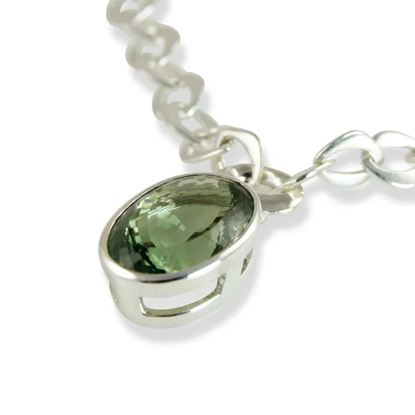 Necklace - Pendant & Handmade Link Chain Green Amethyst Sterling Silver