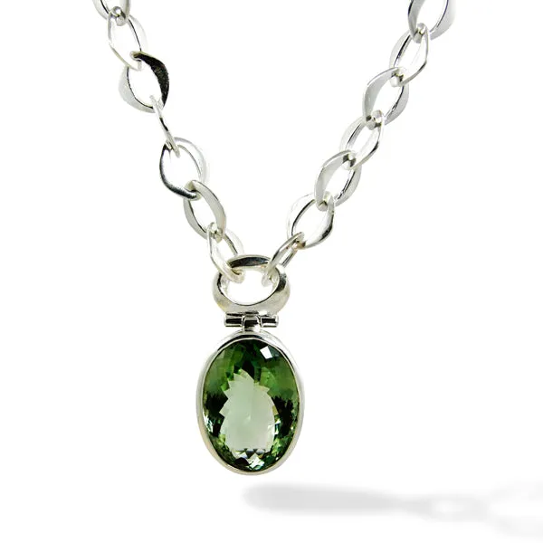 Necklace - Pendant & Handmade Link Chain Green Amethyst Sterling Silver