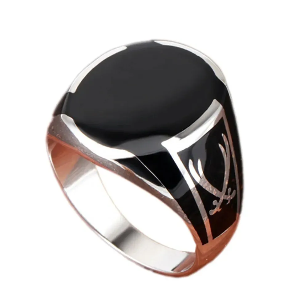 New 100% Solid Real S925 Pure Silver Men Ring Black High Quality Onyx, Fashion,Couple, Gift