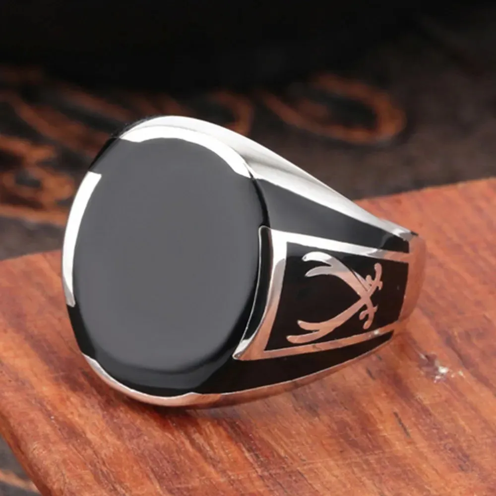 New 100% Solid Real S925 Pure Silver Men Ring Black High Quality Onyx, Fashion,Couple, Gift