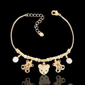 Oro Laminado Gold Filled Tricolor Teddy Bear Charm CZ Bracelet