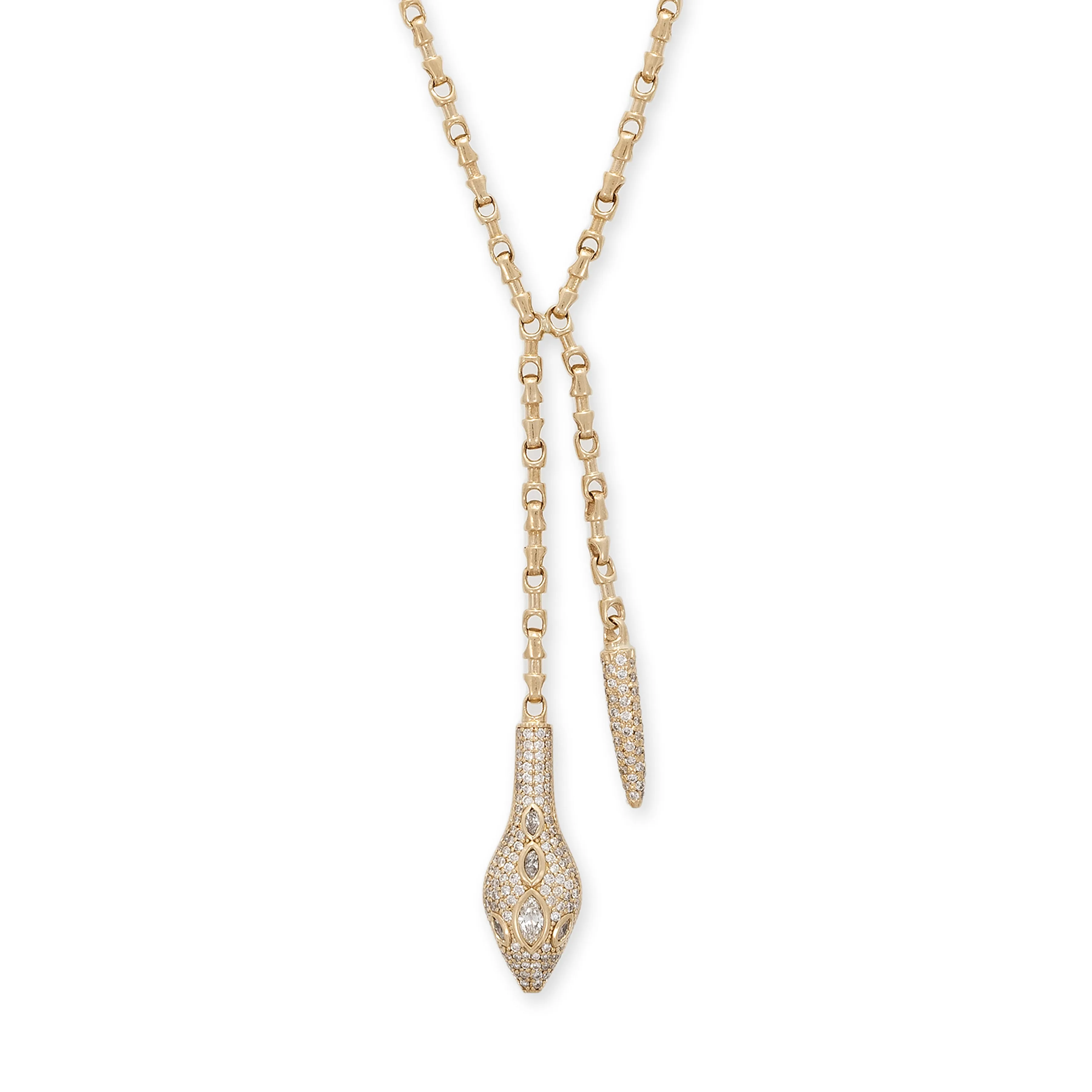 PAVE 5 MARQUISE DIAMOND SNAKE HEAD ROLO CHAIN BOLO NECKLACE